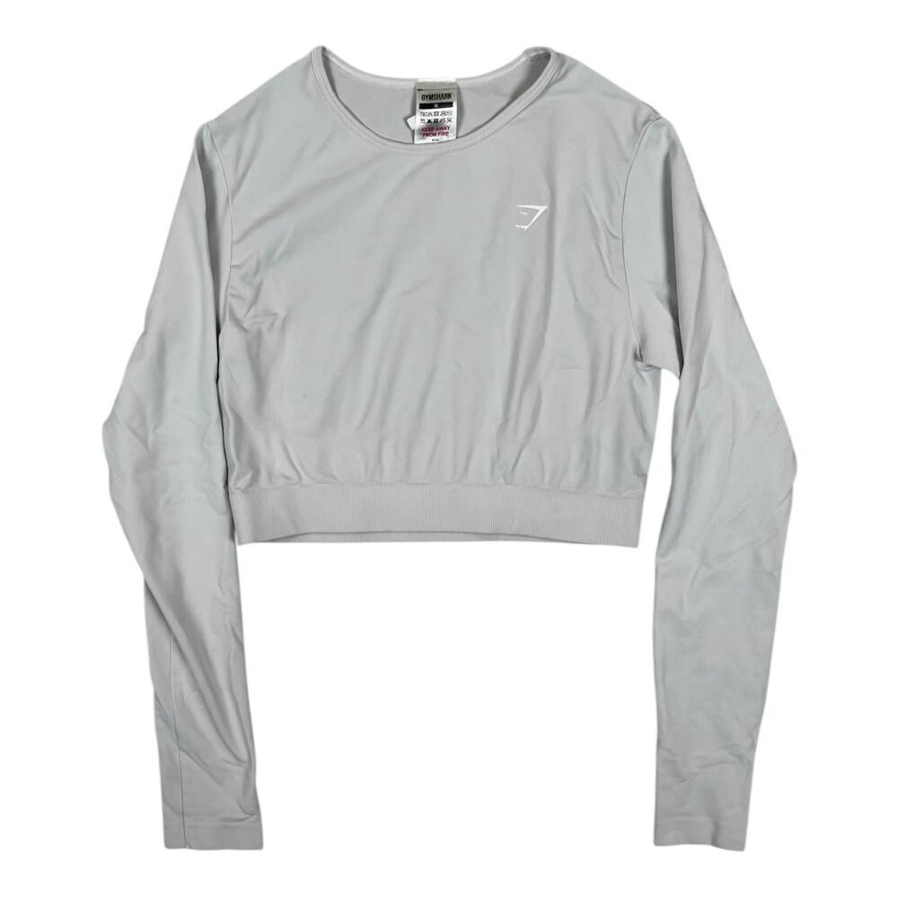 Gymshark Shirt Womens Medium Light Gray Long Sleeve Cropped Athletic Top